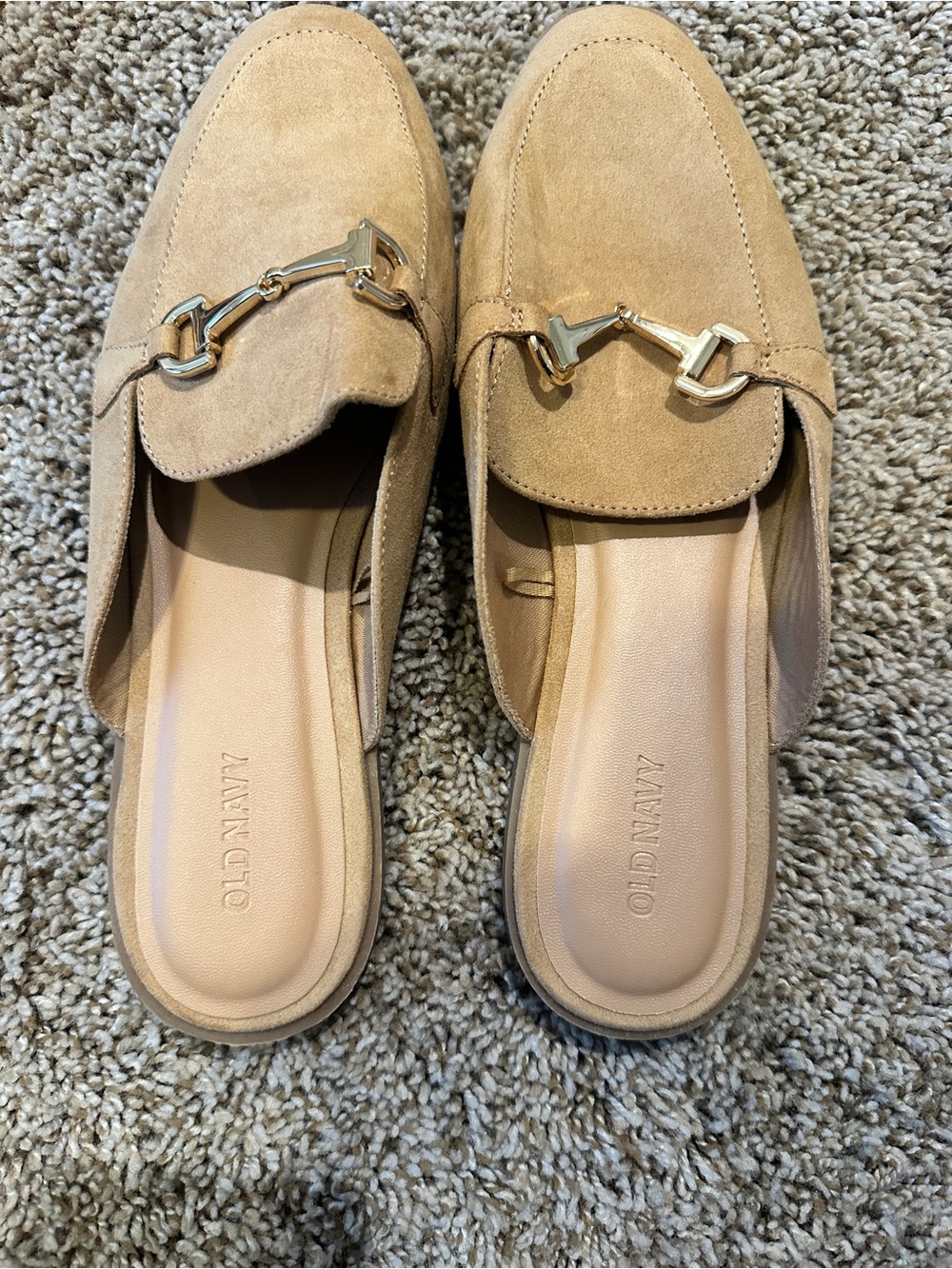 Old Navy Women's Tan Suede Slip-On Loafers with Gold Hardware